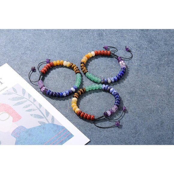 7 Chakra Crystals Yoga Stone Bead Chakra Relax Bracelet for Womens Mens - Picture 2 of 7